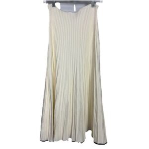 Meshki Pleated Knit Skirt‎ Cream L Large A-Line Midi Stretch Black Trim